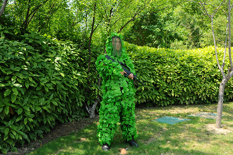 手工粘花樹(shù)葉兩件套偽裝服