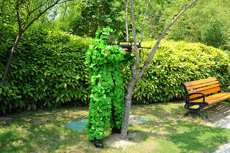 手工粘花樹(shù)葉兩件套偽裝服